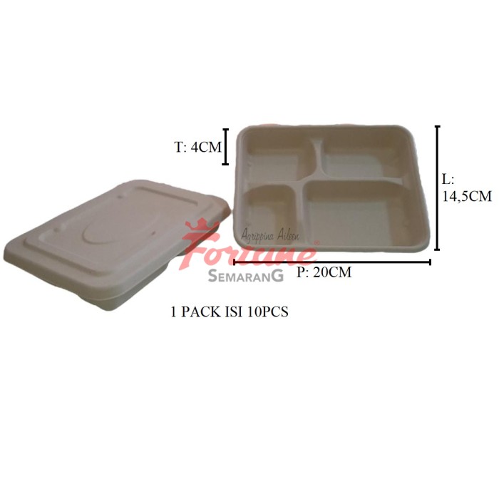 BENTO BOX + LID BAGASSE SEKAT 4/10PCS