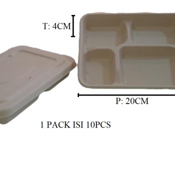 BENTO BOX + LID BAGASSE SEKAT 4/10PCS