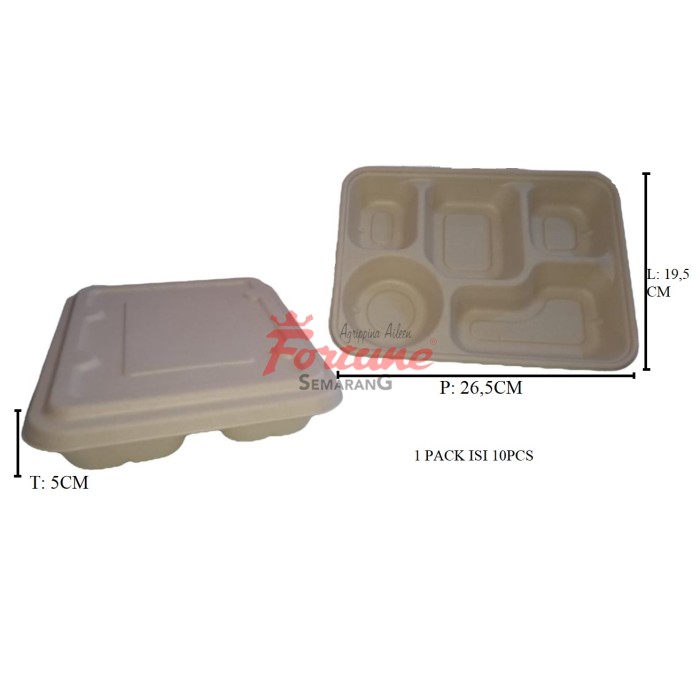 BENTO BOX + LID BAGASSE SEKAT 5/10PCS