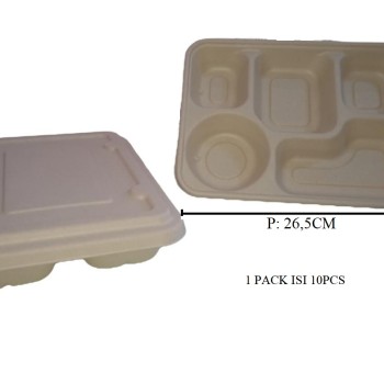 BENTO BOX + LID BAGASSE SEKAT 5/10PCS
